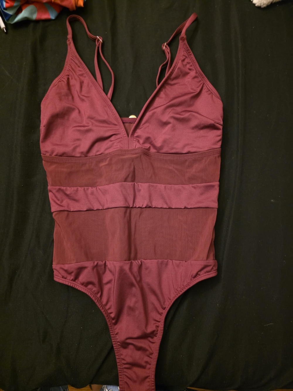 Jantzen Burgundy One-Piece Swimsuit with Sheer Panels